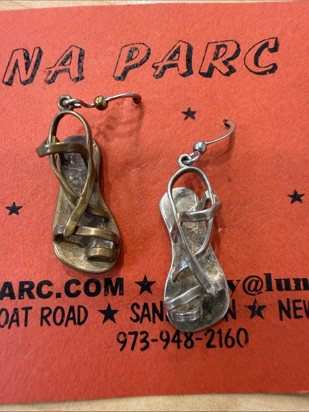 Luna Park Sandal Dangle Earrings - one Gold Tone & one Silver tone